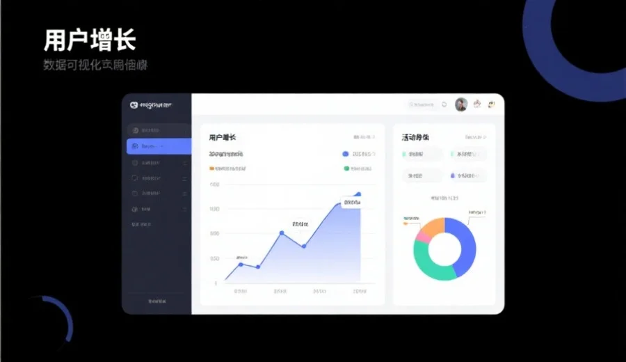 一份展示用户增长和活动参与曲线的数据可视化仪表板，包含折线图和饼图，配色清新简洁