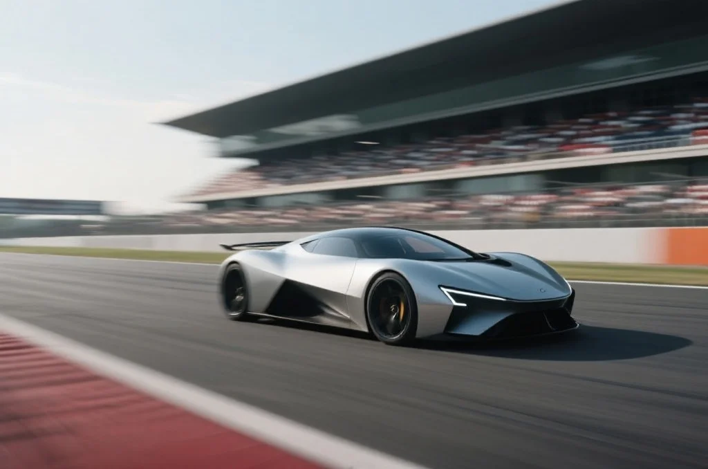 一辆在赛道上高速飞驰的现代赛车